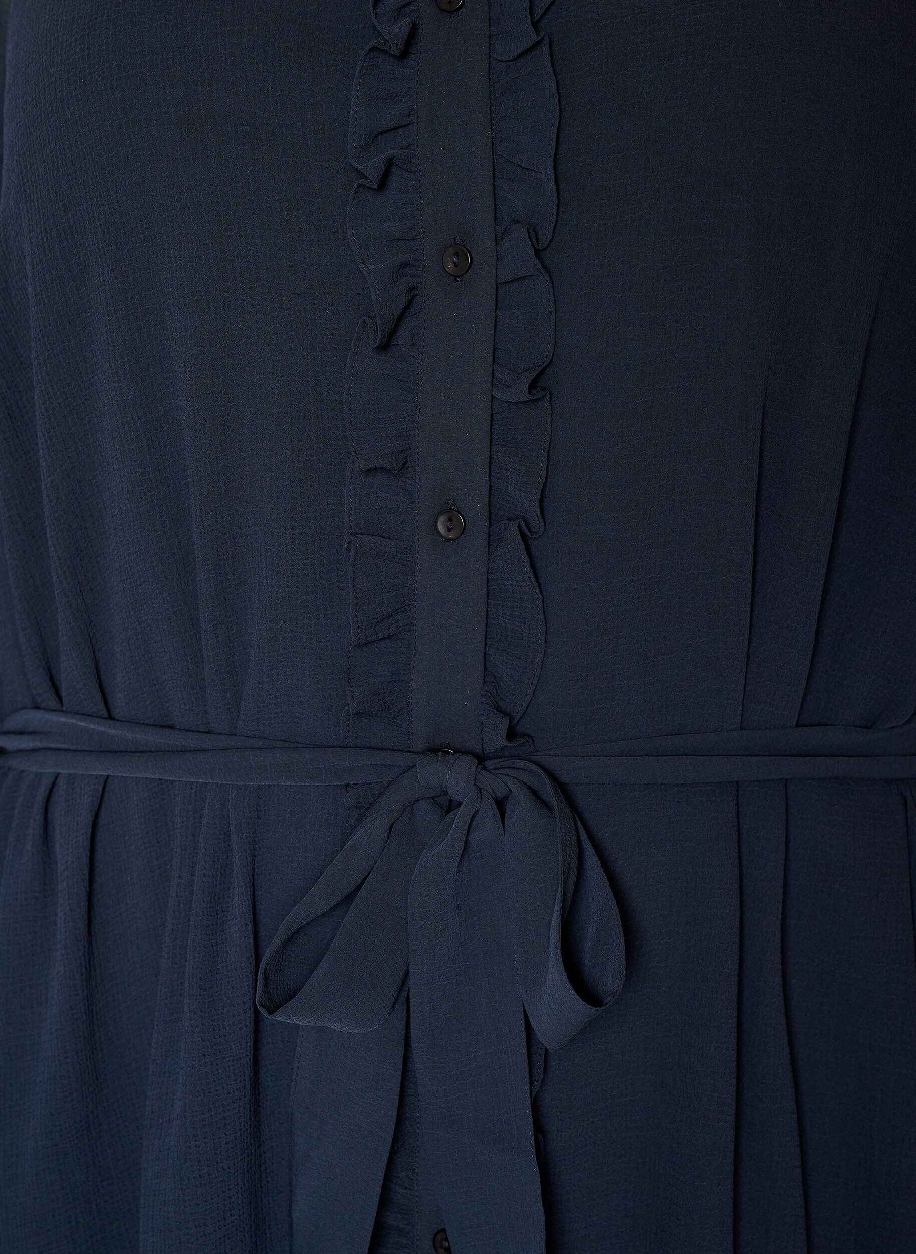 ZizziKurzes Kleid mit R&uuml;schendetails und Bindeg&uuml;rtel, Blau, Packshot image number 2