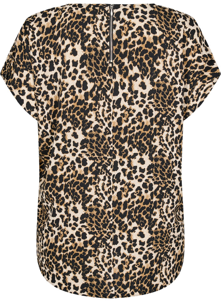 Bluse mit kurzen Ärmeln und Print, Leopard AOP, Packshot image number 1