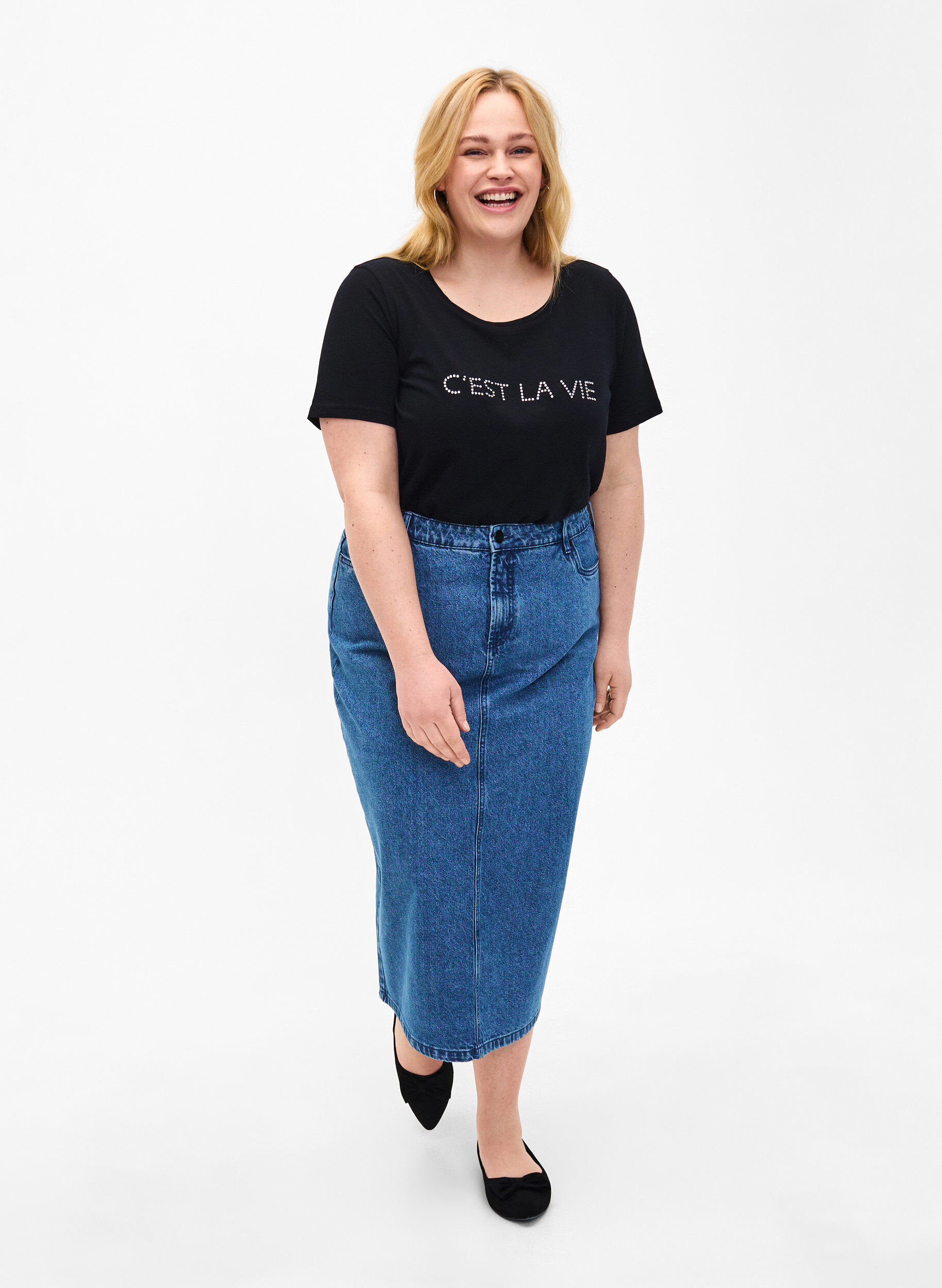 ZizziT-Shirt mit Strasssteinen, Black W. Rhinestones, Model image number 2