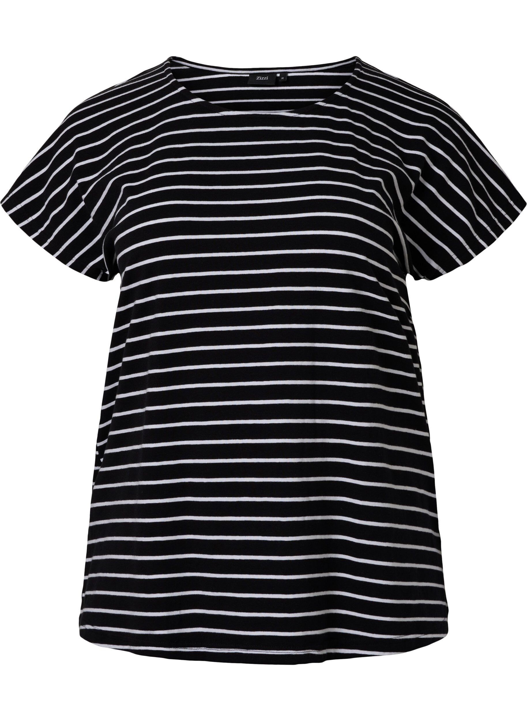 ZizziT-Shirt aus Baumwolle mit Streifen, Black W. Stripe, Packshot image number 0
