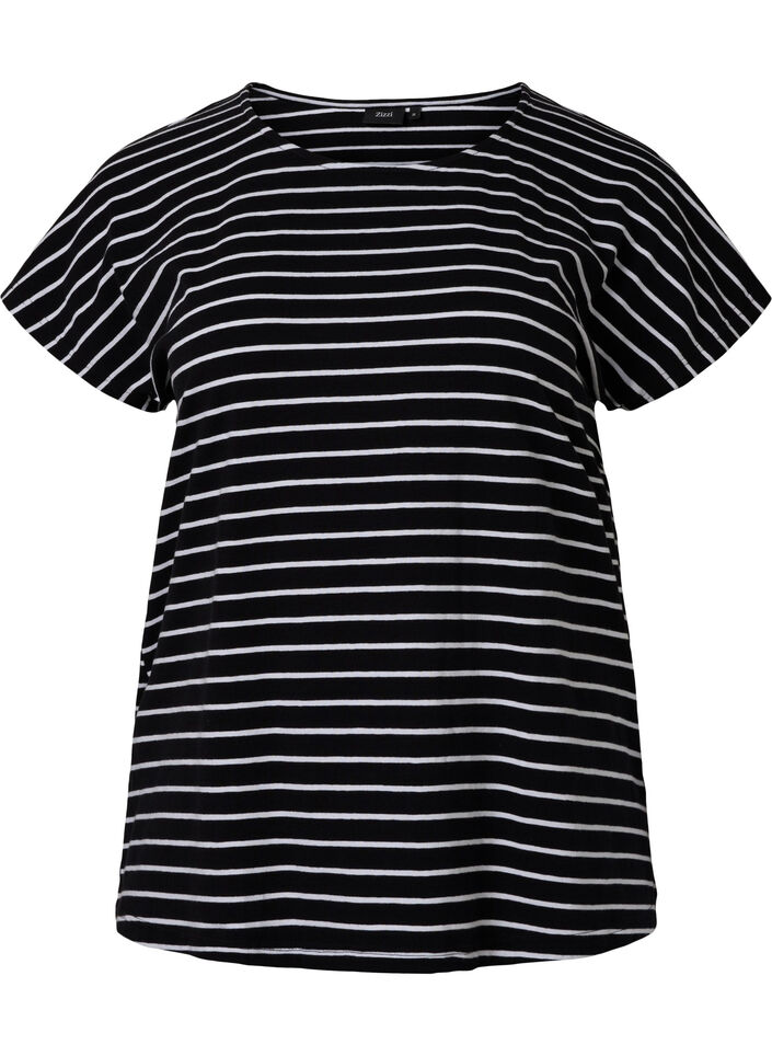 T-Shirt aus Baumwolle mit Streifen, Black W. Stripe, Packshot image number 0