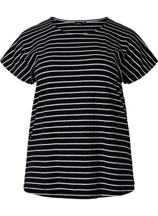 T-Shirt aus Baumwolle mit Streifen, Black W. Stripe, Packshot image number 0