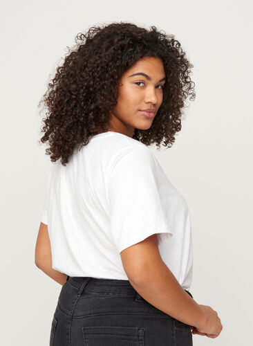 Baumwoll T-Shirt mit Nieten, Bright White, Model image number 1