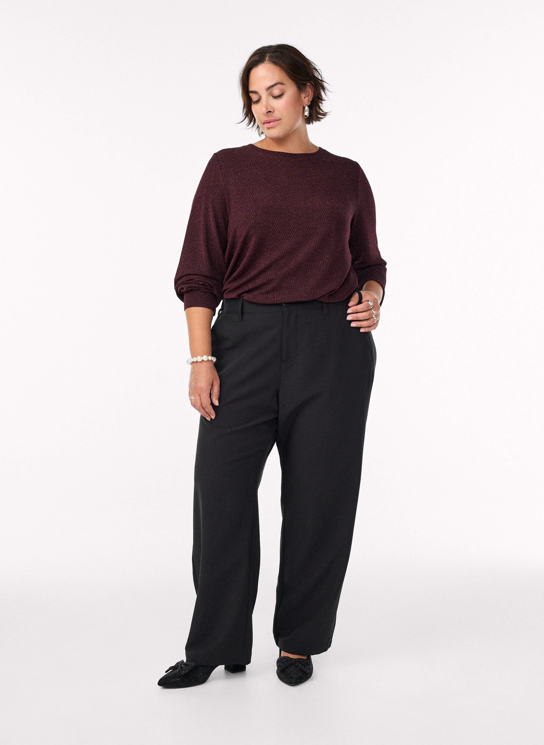 ZizziBluse mit Fischgr&auml;tenmuster und Glitzerfaden, Dunkles Bordeaux, Model image number 1