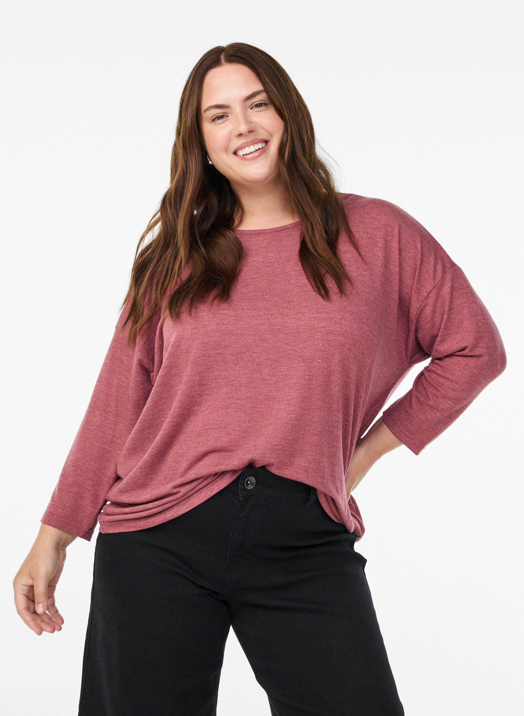 ZizziBluse aus Jersey mit 3/4-&Auml;rmeln, Rot, Model image number 0