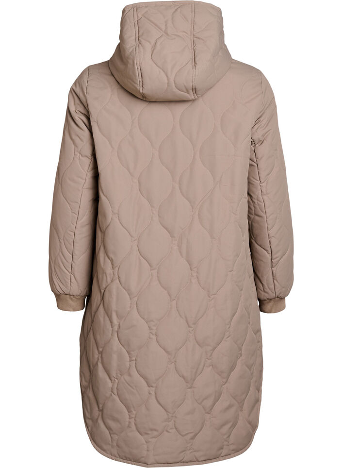 Mittellange Steppjacke mit Kapuze, Braun, Packshot image number 1