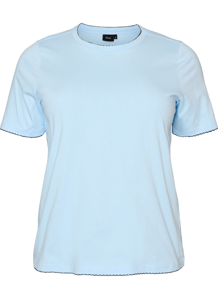 T-Shirt aus Baumwolle mit gewellten Kontrastkanten, Blau, Packshot image number 0