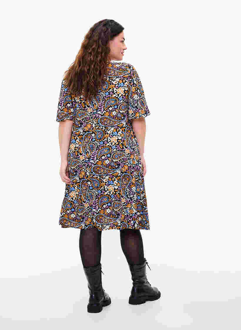 Kurzärmeliges Kleid aus Viskose mit Paisley-Print, Black G. Sky Paisley, Model image number 1