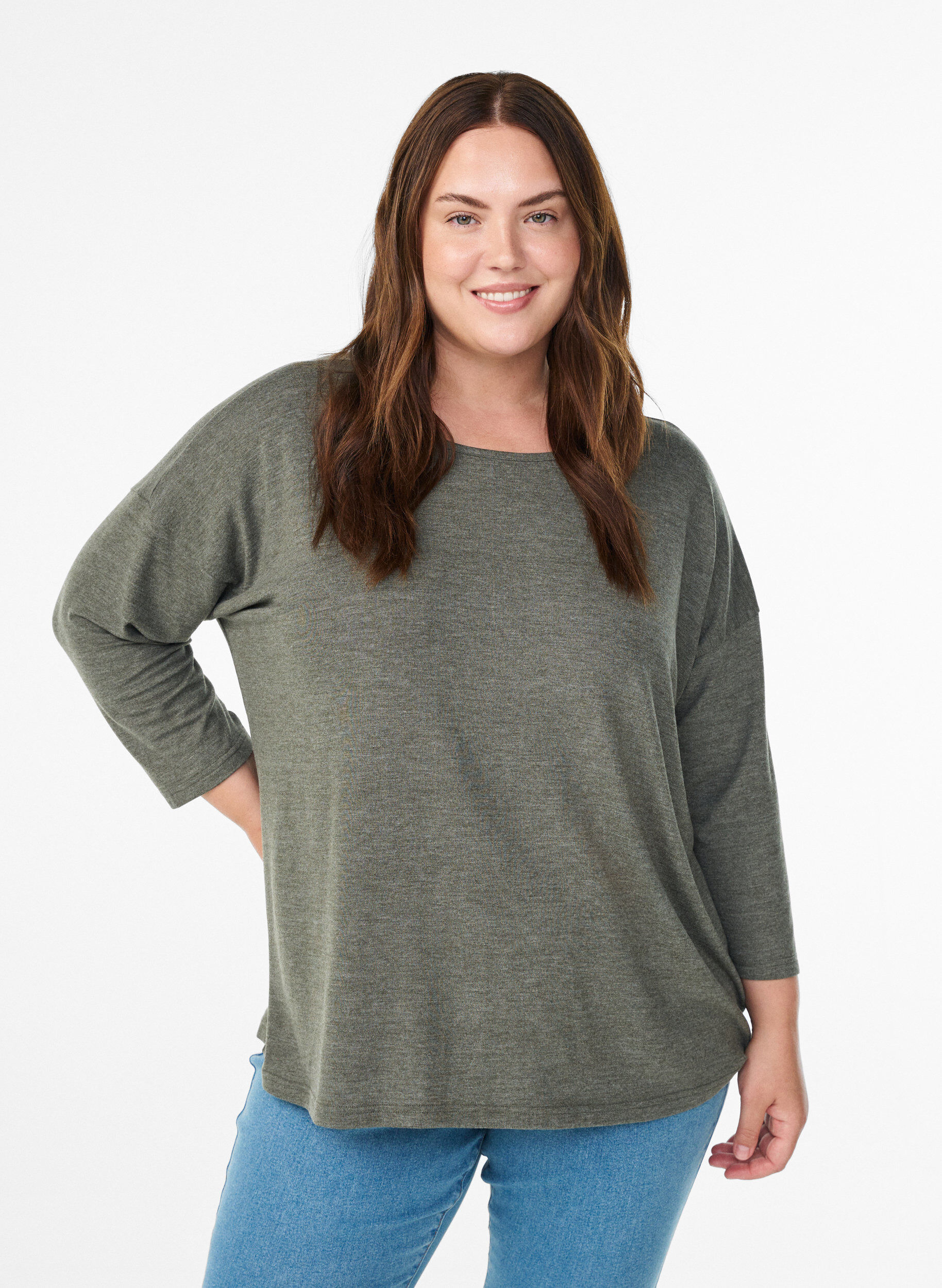 Bluse aus Jersey mit 3/4-&Auml;rmeln, Gr&uuml;n, Model