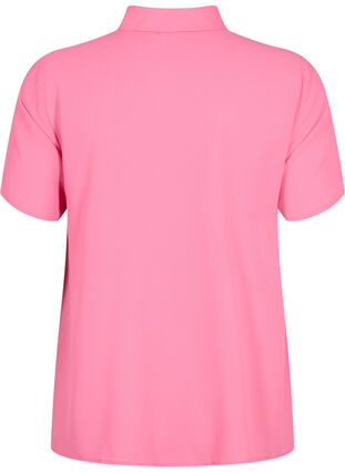 Kurzärmelige Hemdbluse mit Rüschen, Pink Power, Packshot image number 1