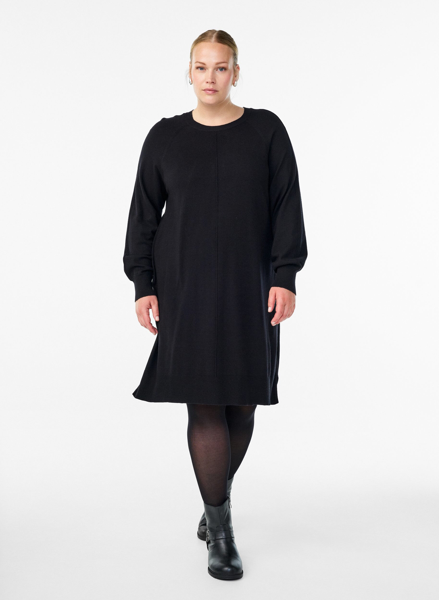 ZizziStrickkleid mit Raglan&auml;rmeln und Mittelnaht, Schwarz, Model image number 1