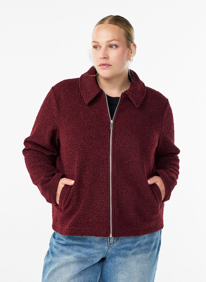 Kurze Jacke mit Reißverschluss, Dunkles Bordeaux, Model image number 0
