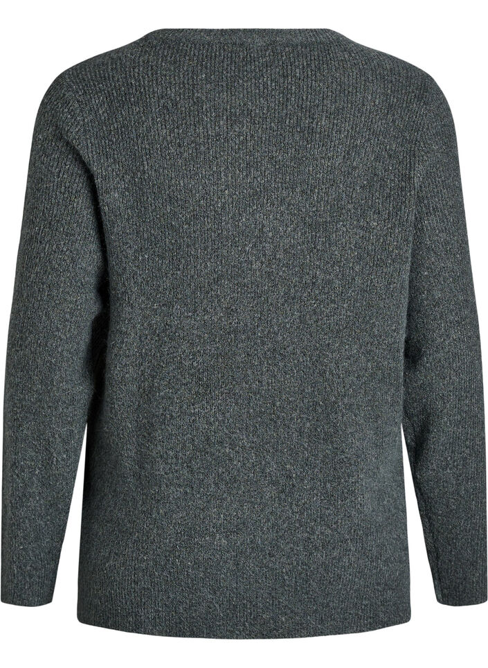 Melierte Strickbluse mit Rundhalsausschnitt, Grün, Packshot image number 1