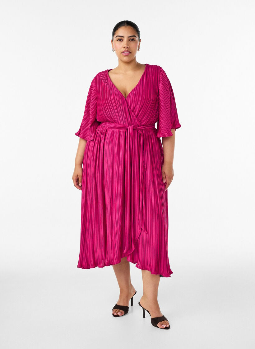 Midikleid mit Plisseefalten und Fledermaus&auml;rmeln, Pink, Model image number 0