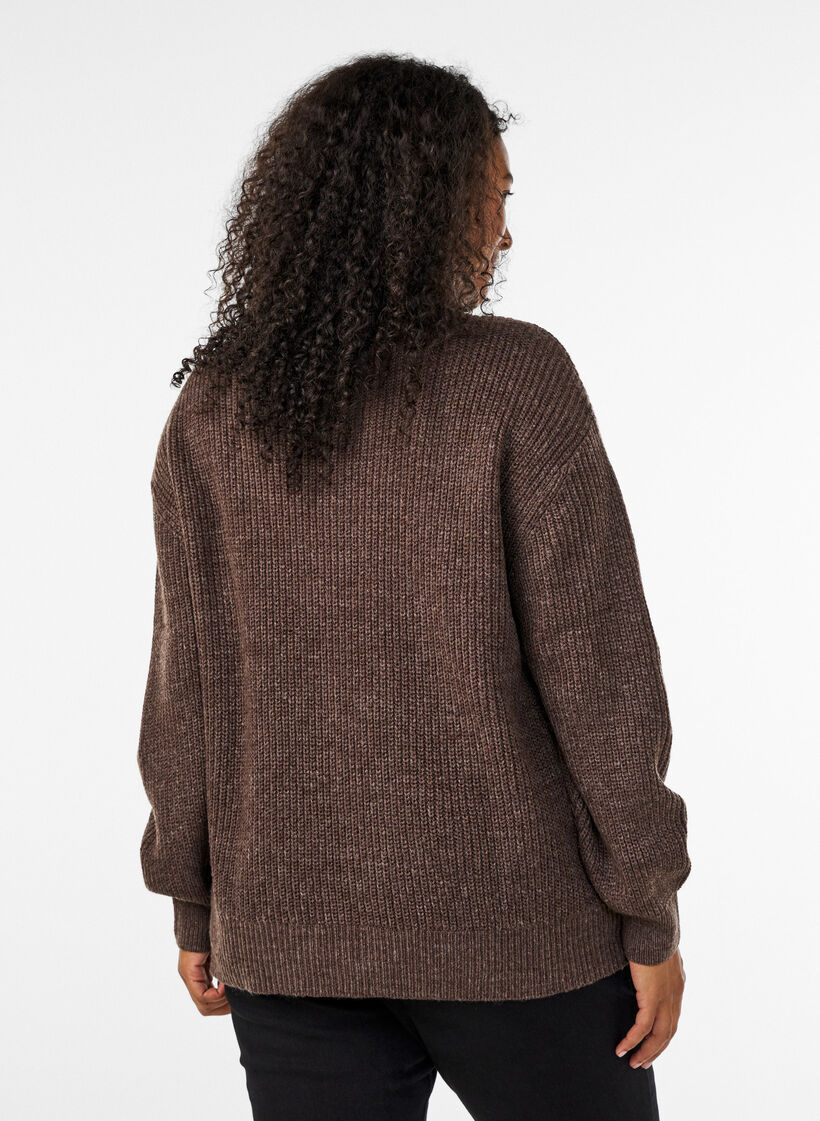 Strickpullover mit hohem Kragen und Rei&szlig;verschluss, Braun, Model image number 2