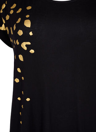 Kurzärmeliges Viskose-T-Shirt mit Druck, Black Gold , Packshot image number 2