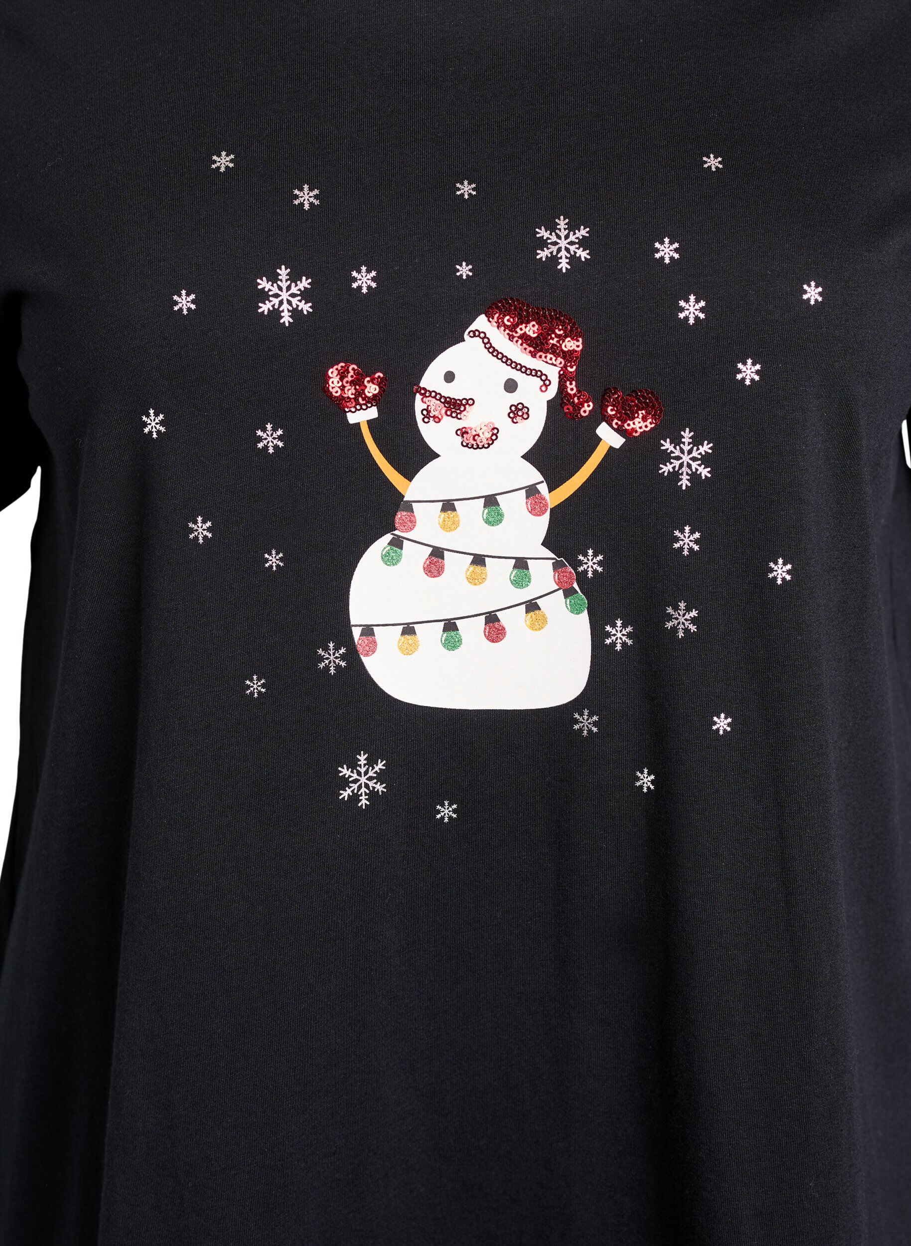 ZizziWeihnachts-T-Shirt aus Bio-Baumwolle, Schwarz, Packshot image number 2