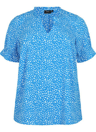 Kurzärmelige Bluse mit Druck (GRS), Blue Ditsy, Packshot image number 0