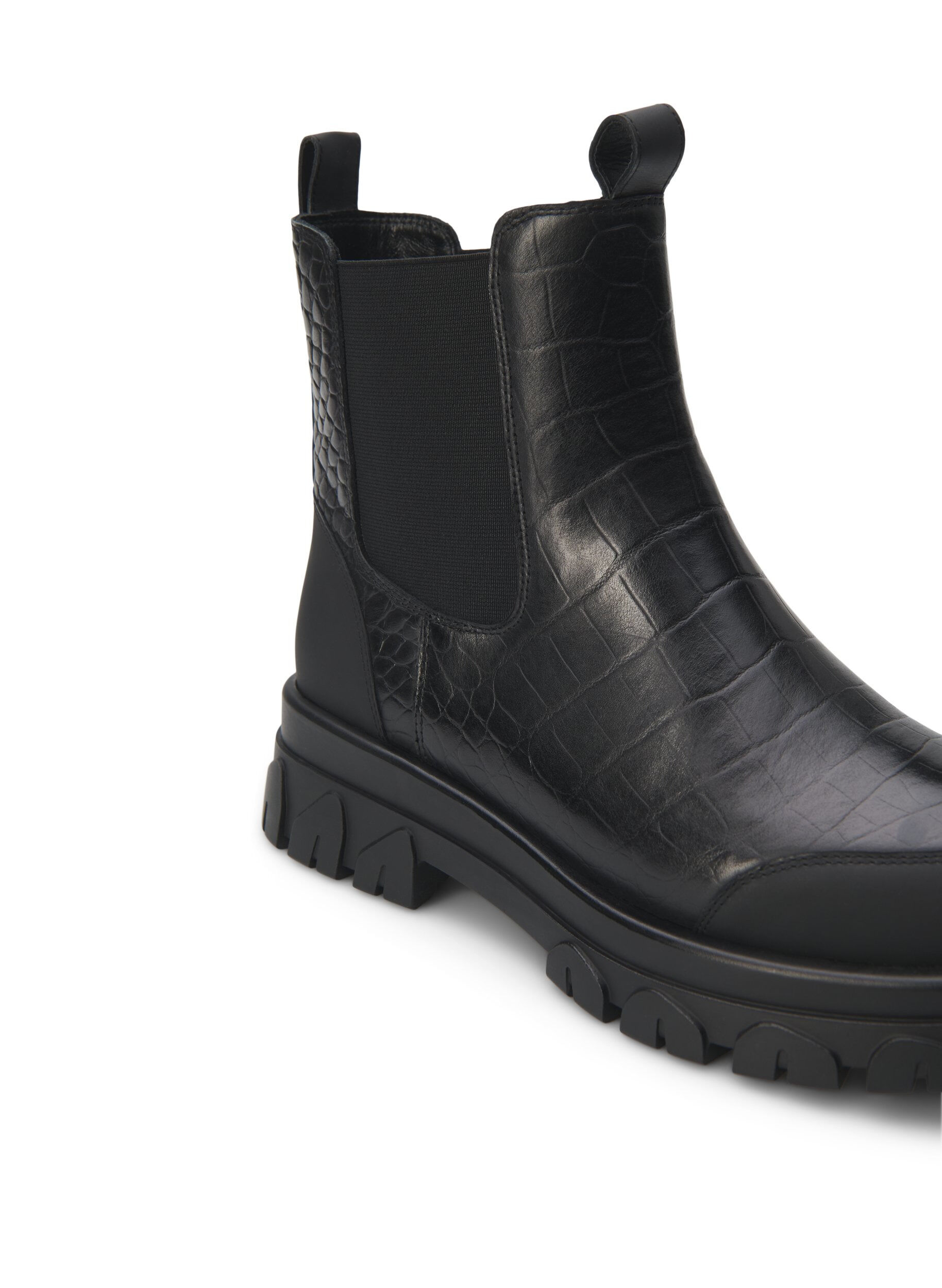 ZizziExtra-Weite &ndash; Croco Chelsea-Stiefel aus Leder, Schwarz, Packshot image number 4