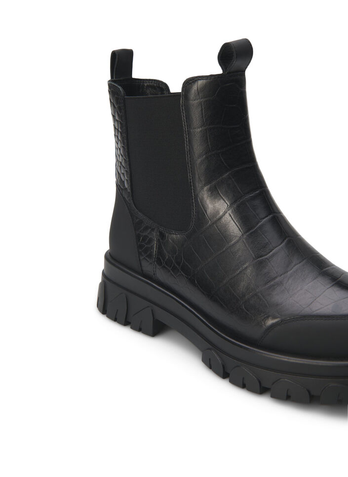 Extra-Weite – Croco Chelsea-Stiefel aus Leder, Black, Packshot image number 4