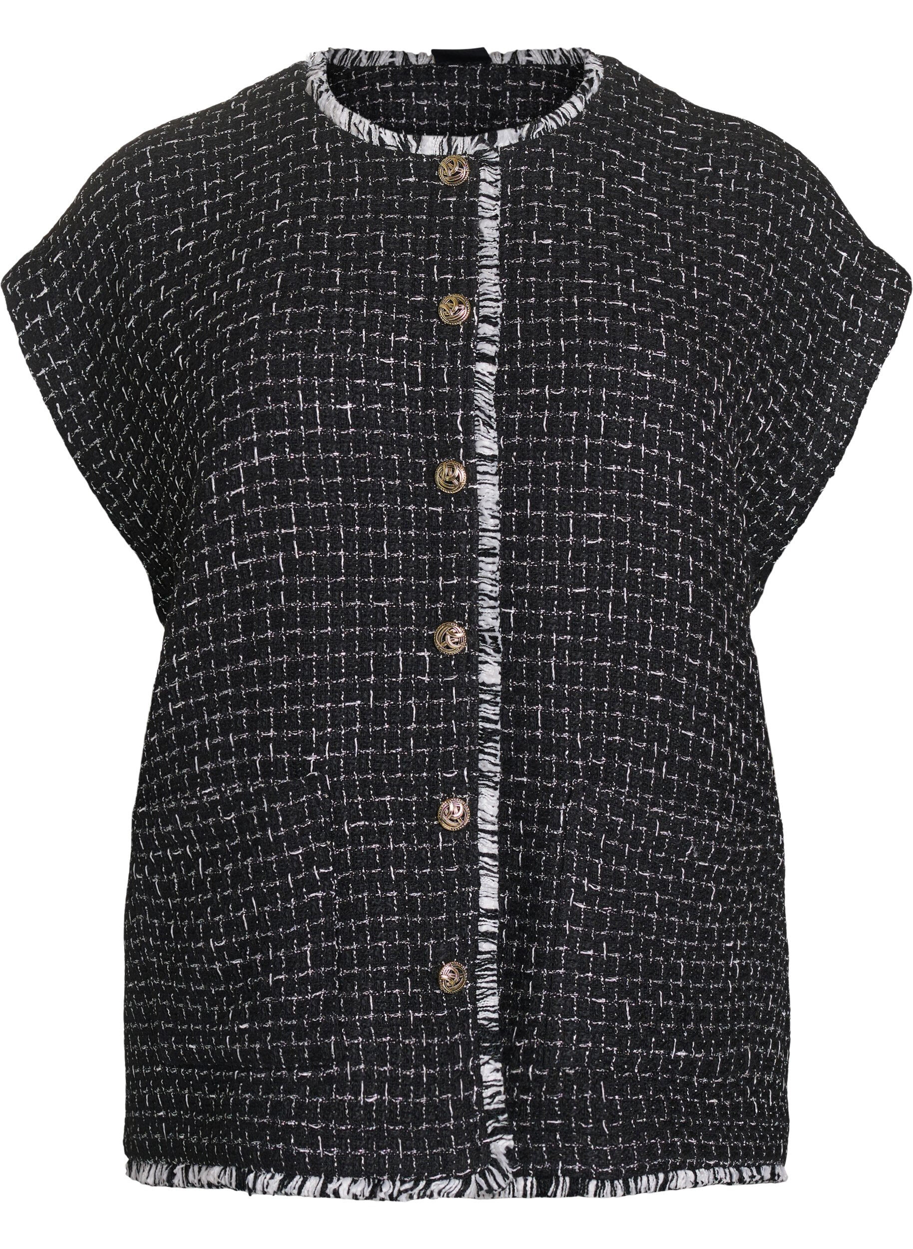 ZizziKarierte Weste mit Zierkn&ouml;pfen, Schwarz, Packshot image number 0