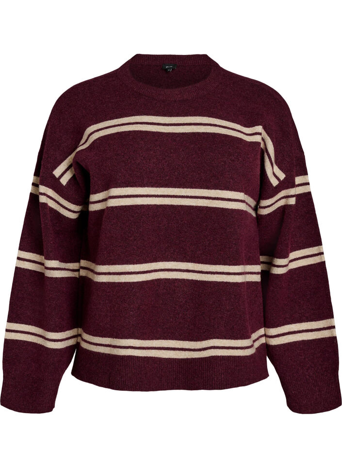 Strickbluse mit doppelten Kontraststreifen, Rot, Packshot image number 0