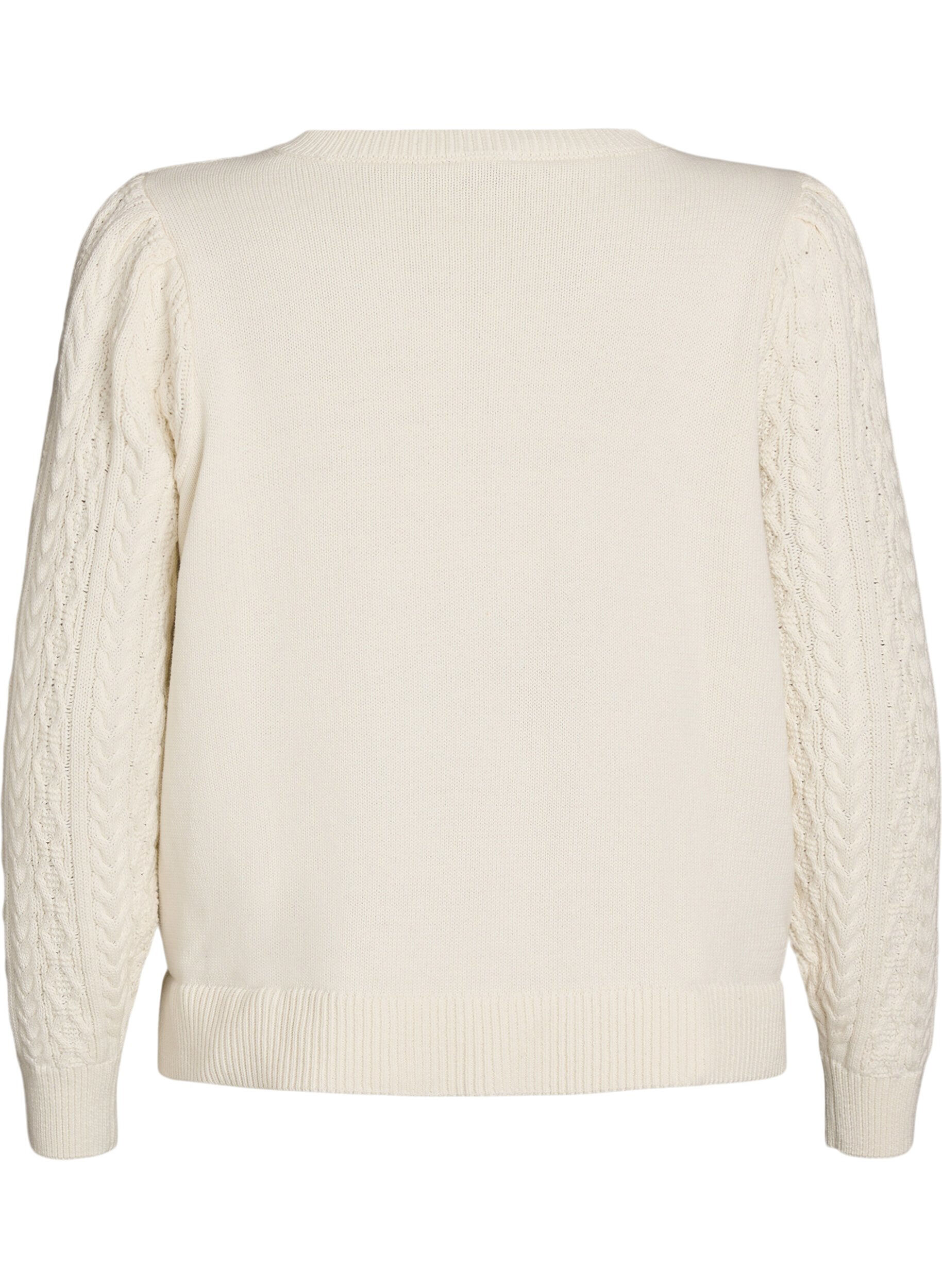 ZizziStrickbluse mit Zopfmuster und bestickten Blumen, Wei&szlig;, Packshot image number 1