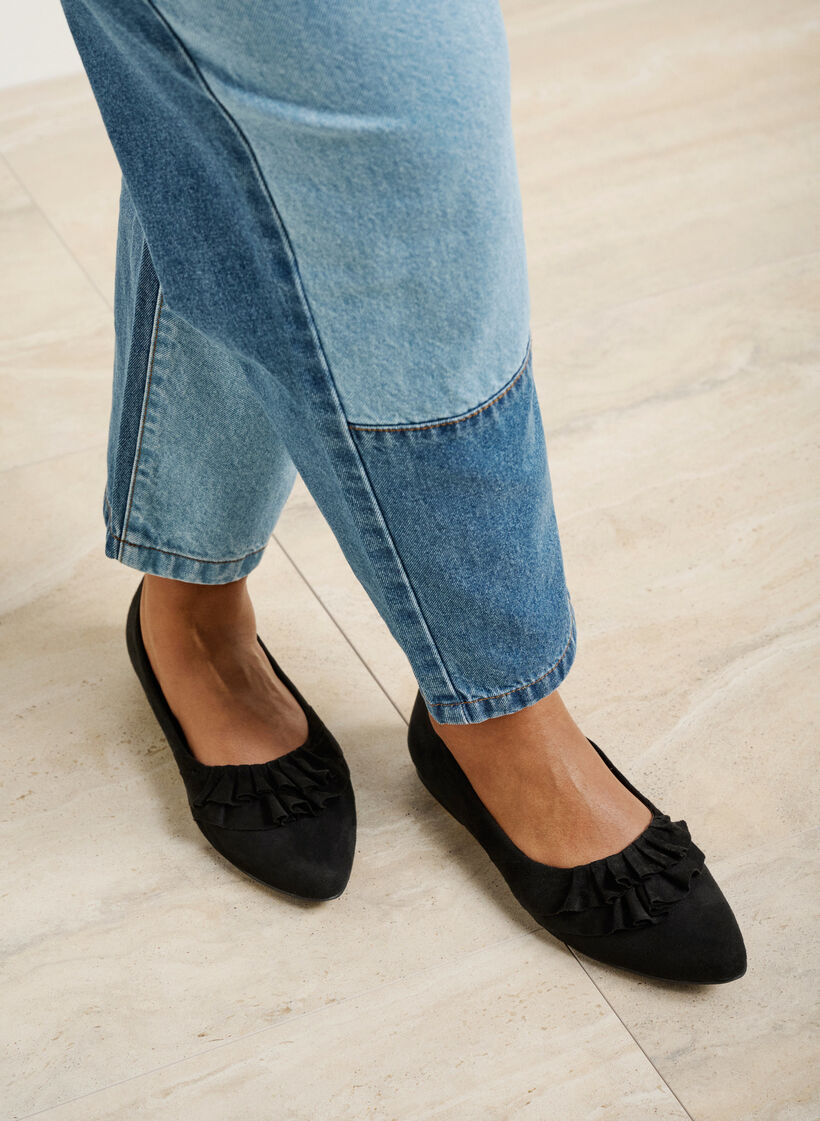 Weit geschnittene Ballerina mit Rüschen, Black, Image image number 0