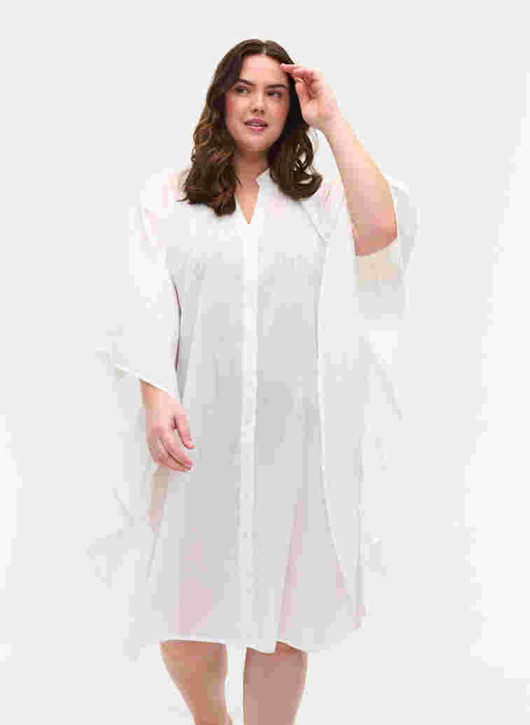 Strandkleid aus Baumwolle mit Knopfverschluss, Bright White, Model