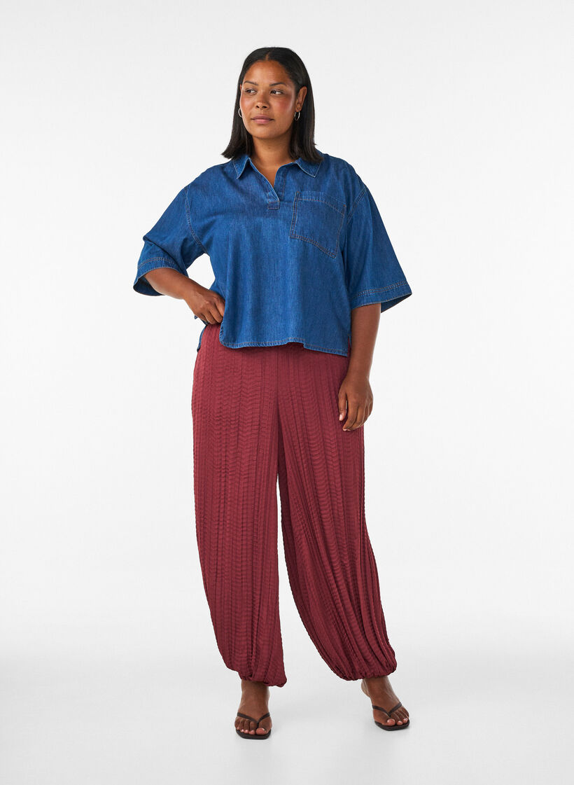 Ballonhose mit Struktur und elastischem Bund, Rot, Model image number 0