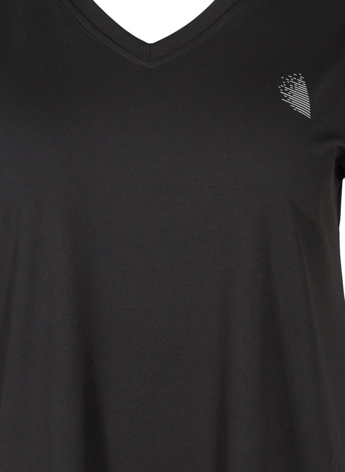 Lockeres Trainings-T-Shirt mit V-Ausschnitt, Schwarz, Packshot image number 2