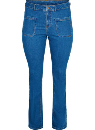 Ellen Bootcut Jeans mit großen Taschen, Blue denim, Packshot image number 0