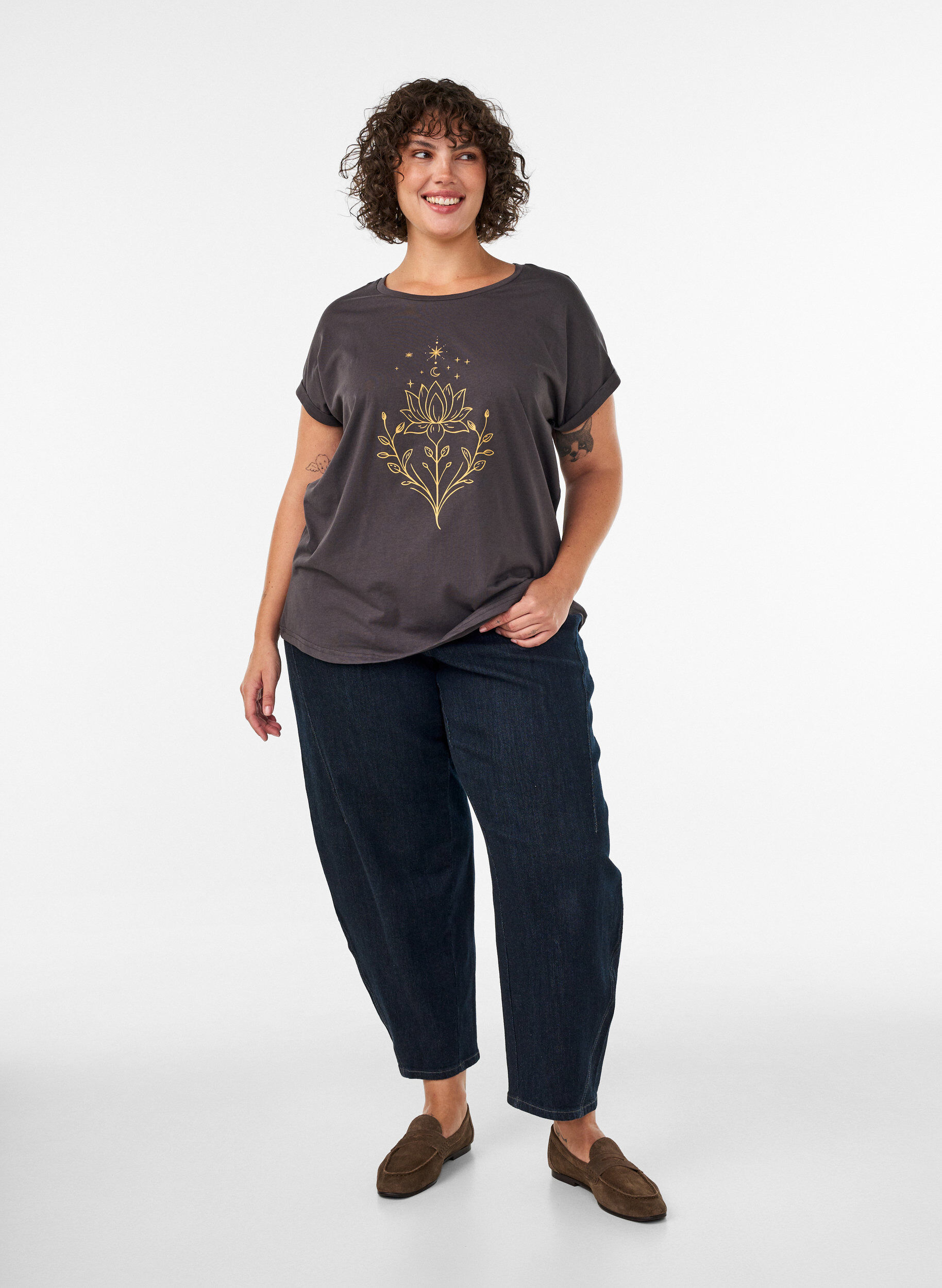 ZizziT-Shirt mit dekorativem Frontprint, Grau, Model image number 1