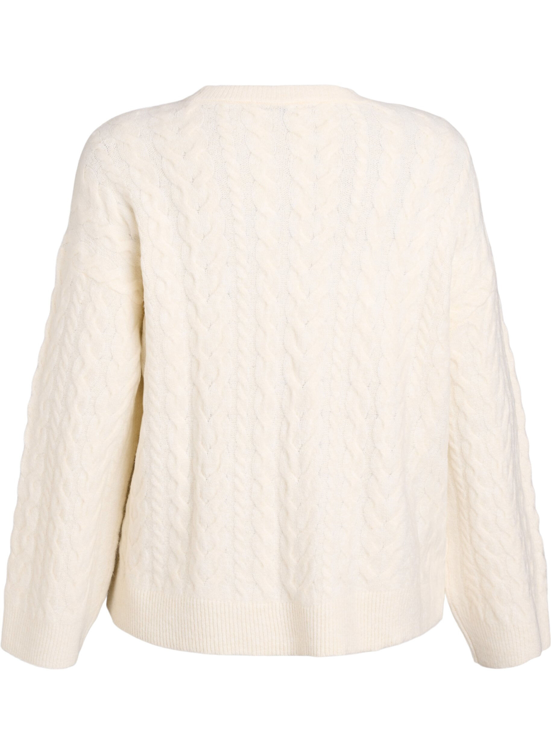 ZizziStrickbluse mit Zopfmuster und Kontrastdetails, Beige, Packshot image number 1