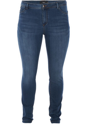 Super Slim Amy Jeans mit hoher Taille, Blue d. washed, Packshot image number 0