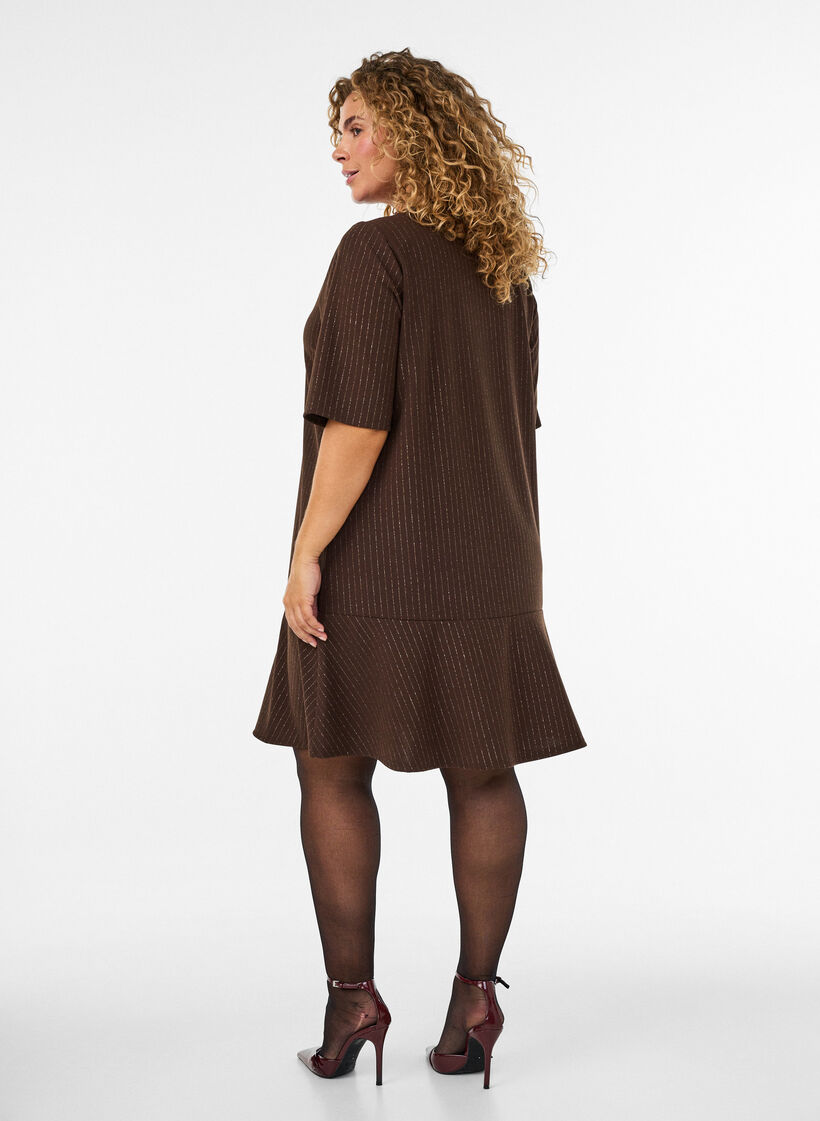 Kurzes A-Linien-Kleid mit Glitzerstreifen, Braun, Model image number 2