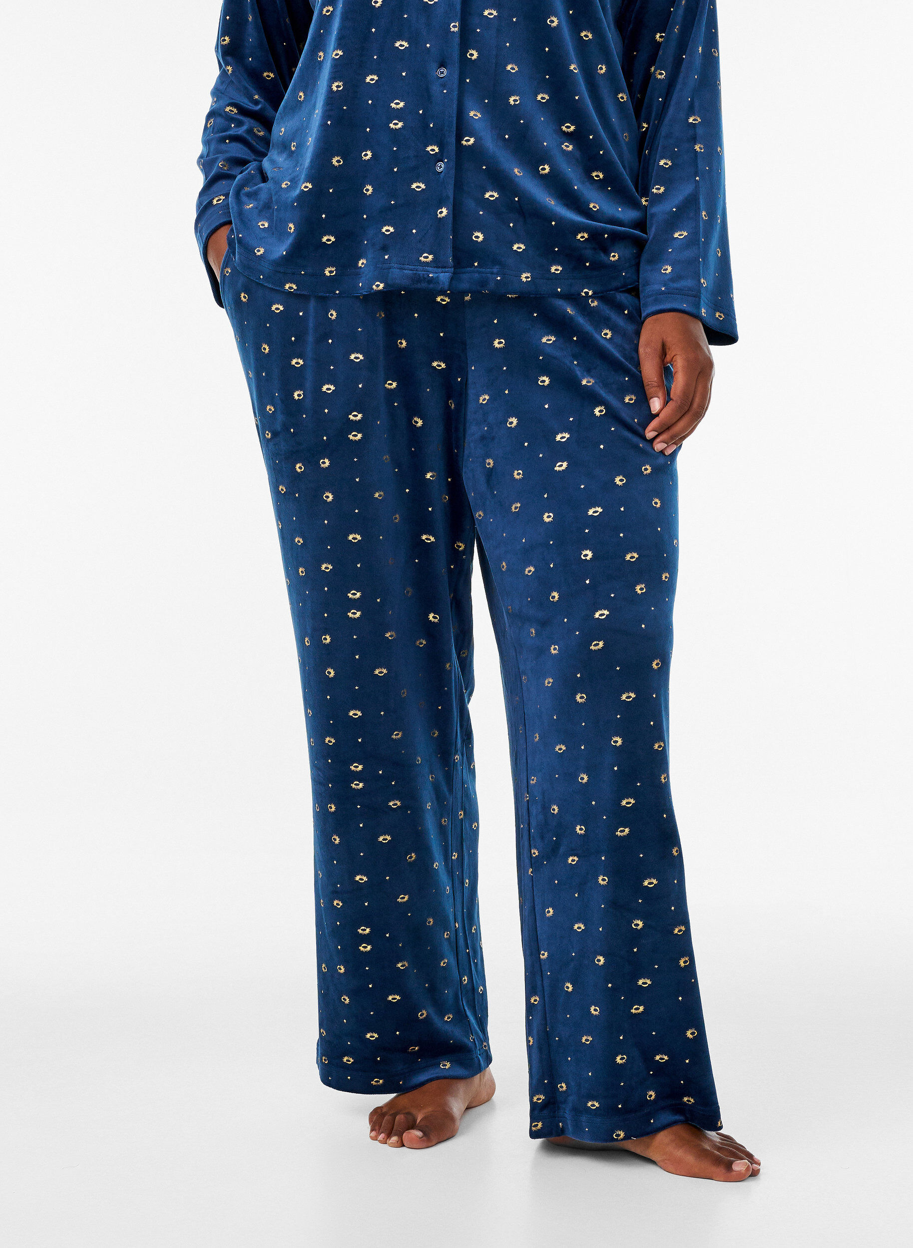 ZizziPyjamahose aus Velours mit Allover-Print, Blau, Model image number 2