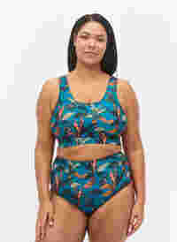 Hochtailliertes Bikiniunterteil mit Print, Leaf Print , Model