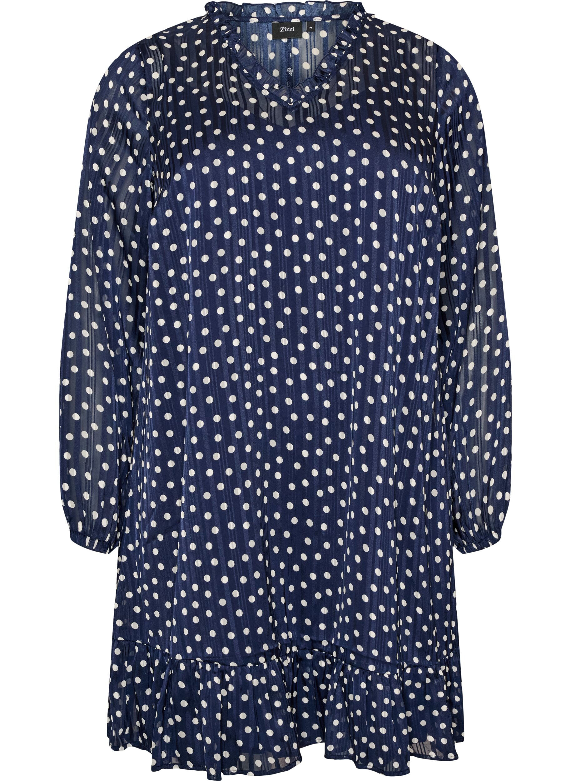 ZizziGemustertes Kleid mit R&uuml;schen und langen &Auml;rmeln, Blau, Packshot image number 0