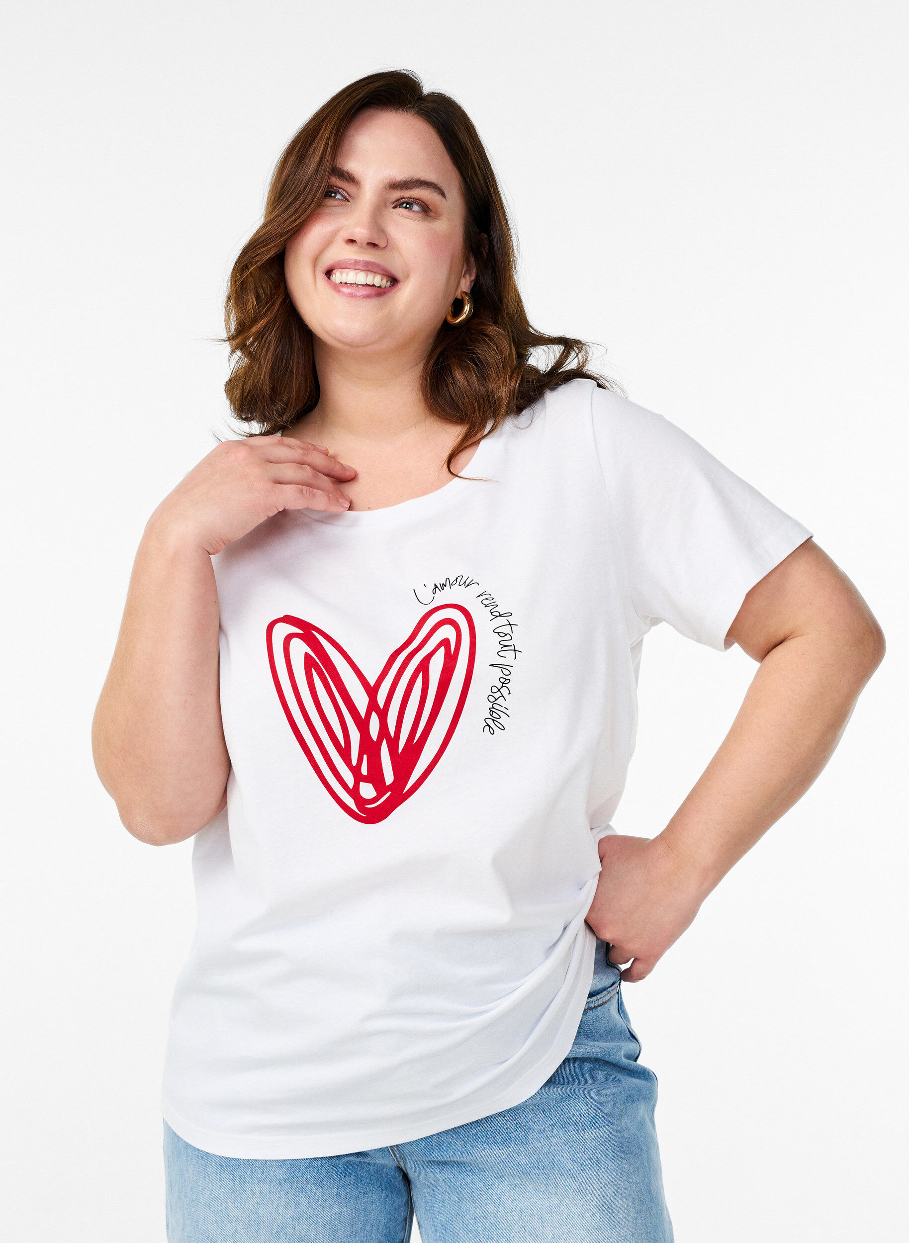 ZizziBaumwoll-T-Shirt mit Motiv, Bright W. w. Heart, Model image number 0