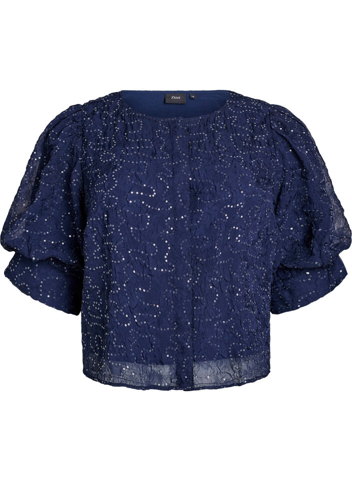 Partybluse mit Pailletten und halblangen Ärmeln, Blau, Packshot image number 0