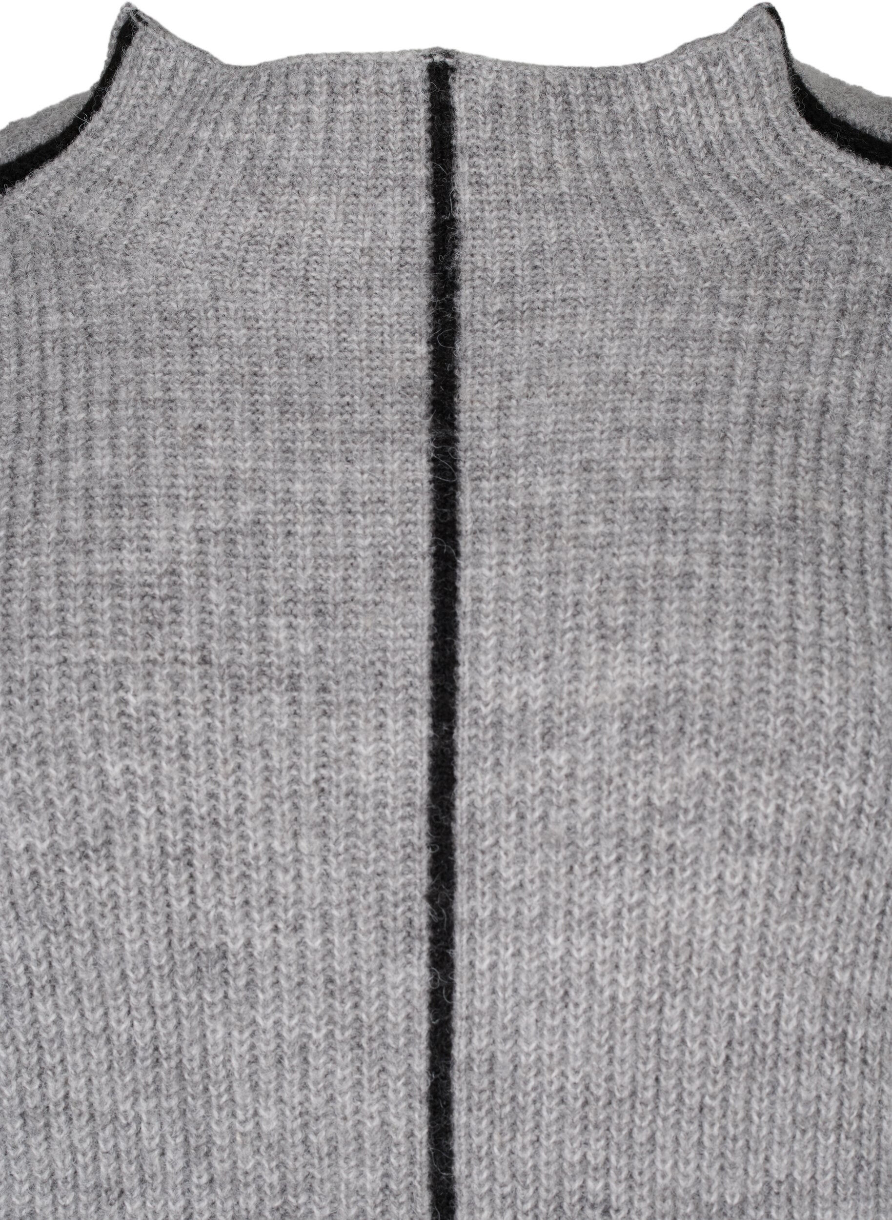 ZizziGestrickte Bluse aus Wolle mit Kontraststreifen, Medium Grey Melange, Packshot image number 2