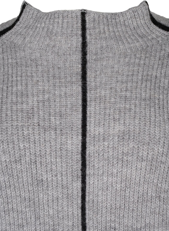 Gestrickte Bluse aus Wolle mit Kontraststreifen, Medium Grey Melange, Packshot image number 2