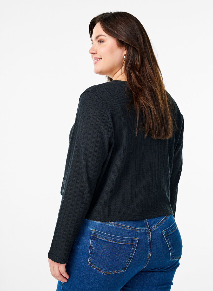 Strickjacke aus Jersey mit Struktur und Bindedetail vorne, Schwarz, Model image number 2