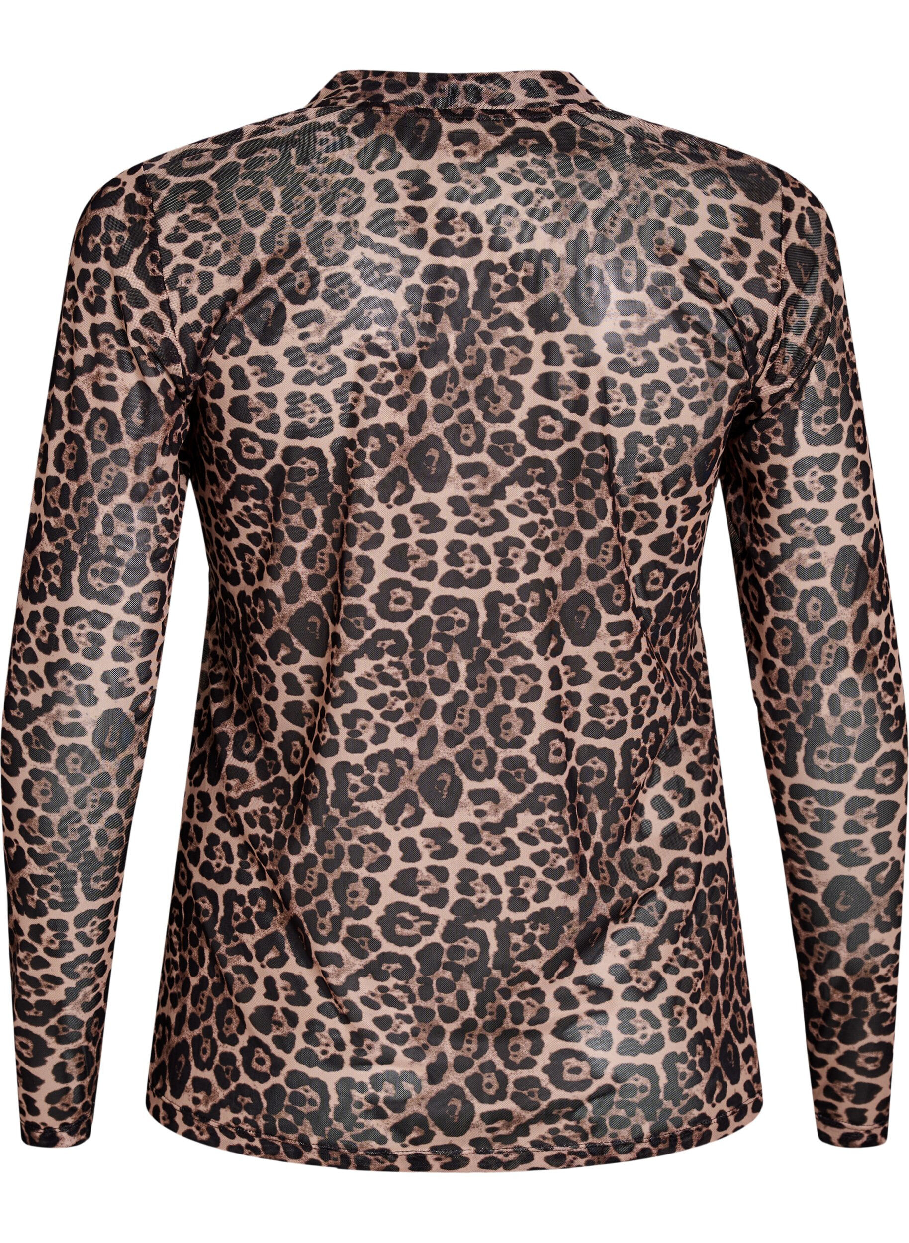 ZizziNetzbluse mit Leopardenmuster, Braun, Packshot image number 1