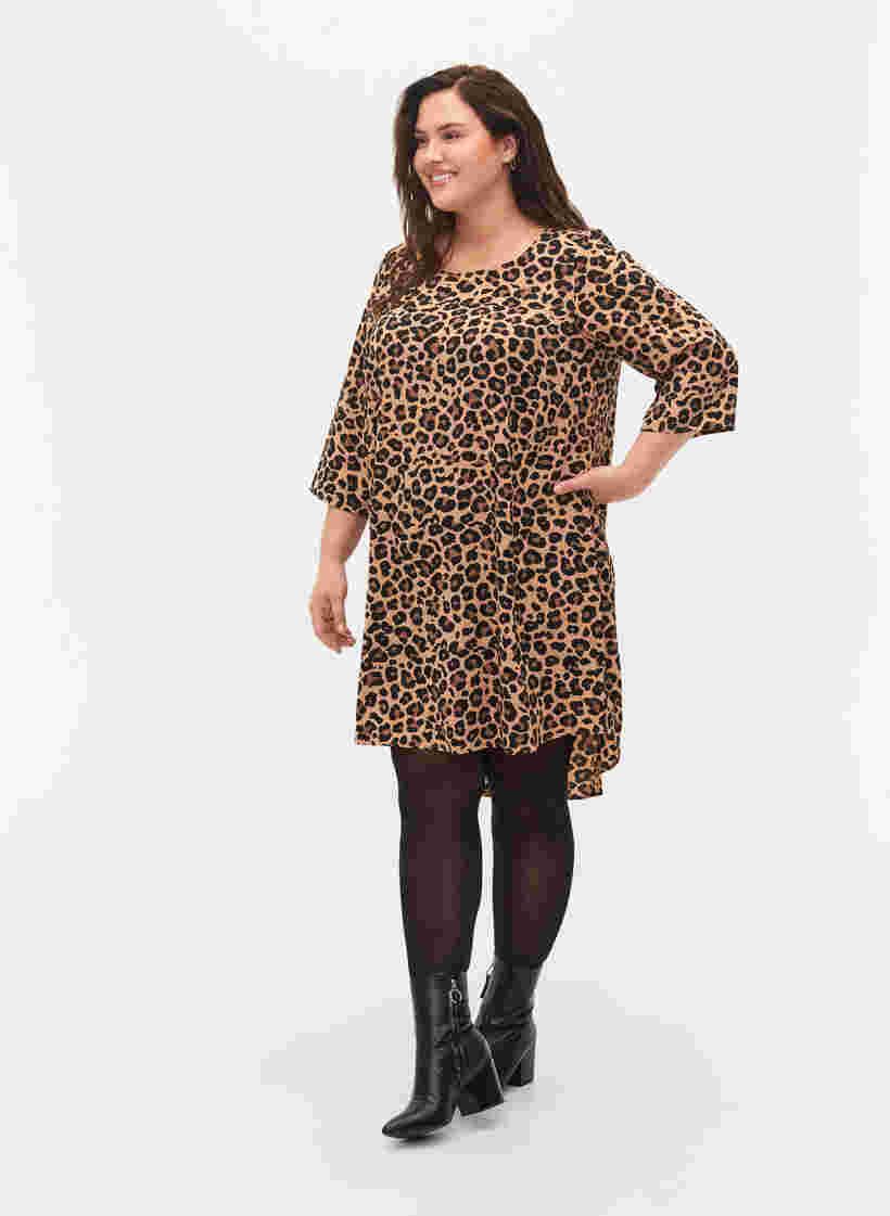 Kleid mit Print und 3/4 Armen, Leopard, Model image number 2