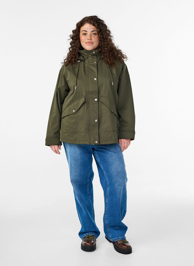Kurze Fr&uuml;hlingsjacke mit abnehmbarer Kapuze, Gr&uuml;n, Model image number 1
