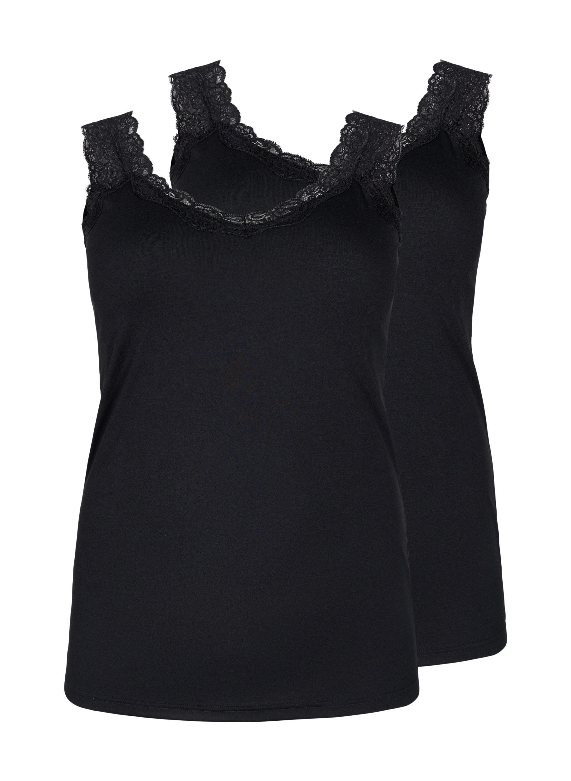 Zizzi2er-Pack Tops mit Spitze, Black / Black, Packshot image number 0