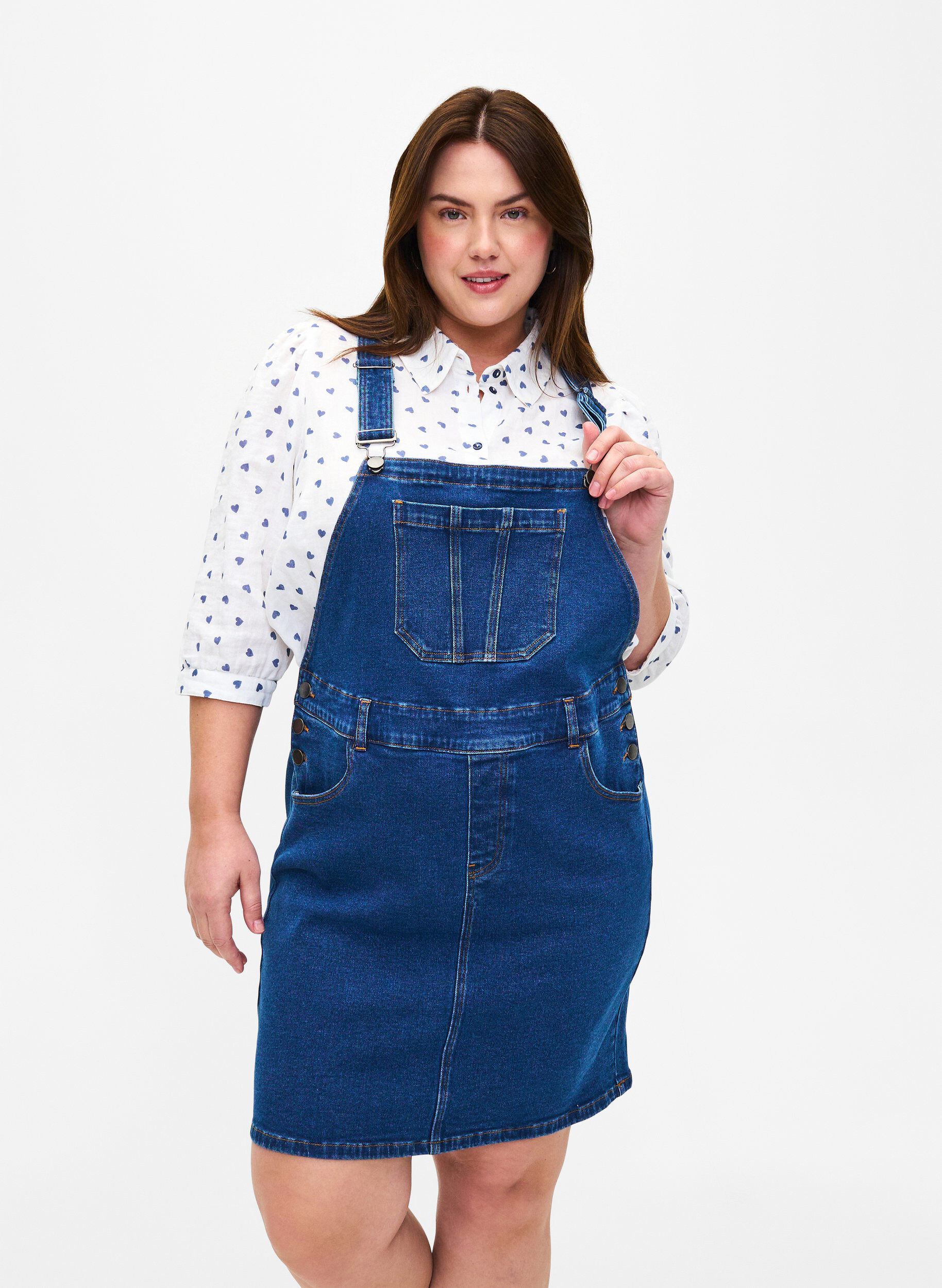 Denim Dungarees Kleid, Blau, Model