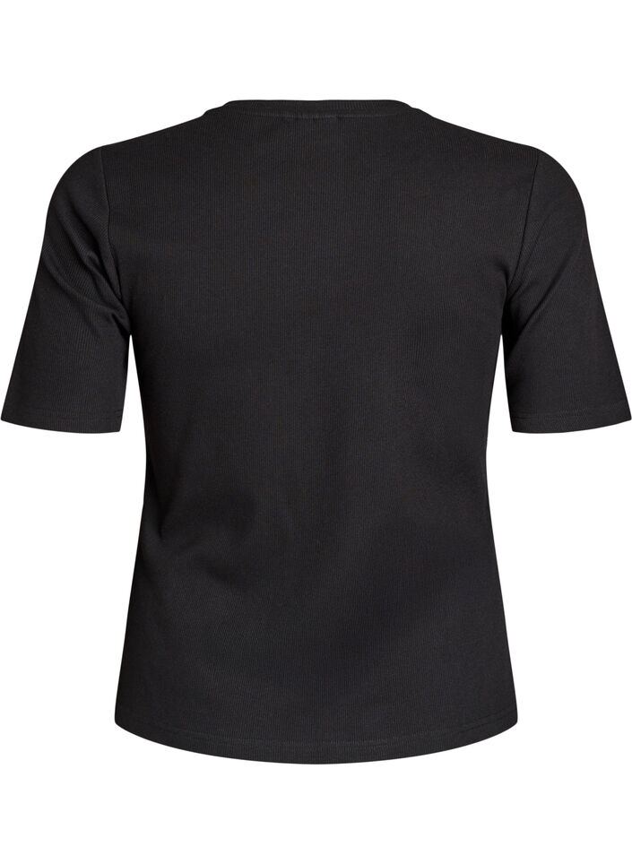 Geripptes Basic-T-Shirt mit Rundhalsausschnitt, Schwarz, Packshot image number 1